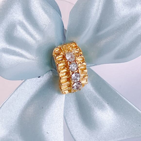 VTG Enamel Bow Earrings Aqua Blue Gold Tone Rhinestone Post Dore Style 80s-90s - Picture 12 of 12